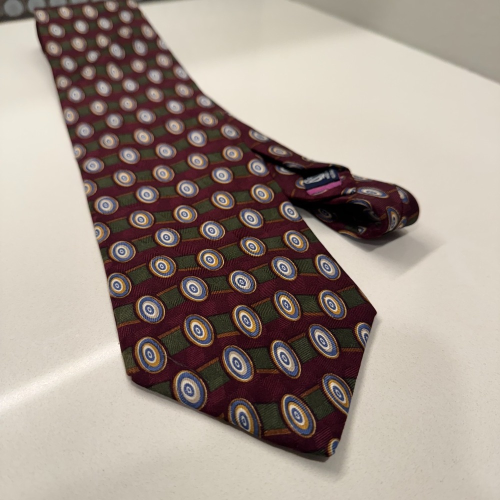 Vintage Nautica Tie Geometric‎ 100% Silk Circle Hand Made Necktie 100% Silk